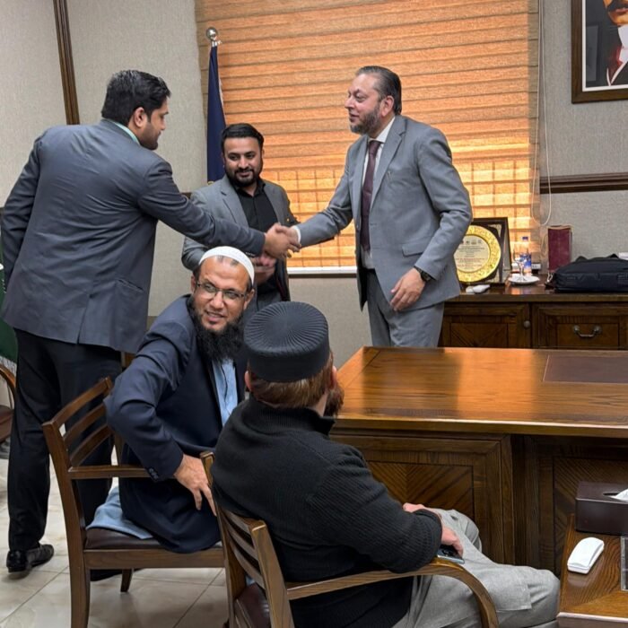 Syed Aun Shah meeting university leadership to discuss research and innovation